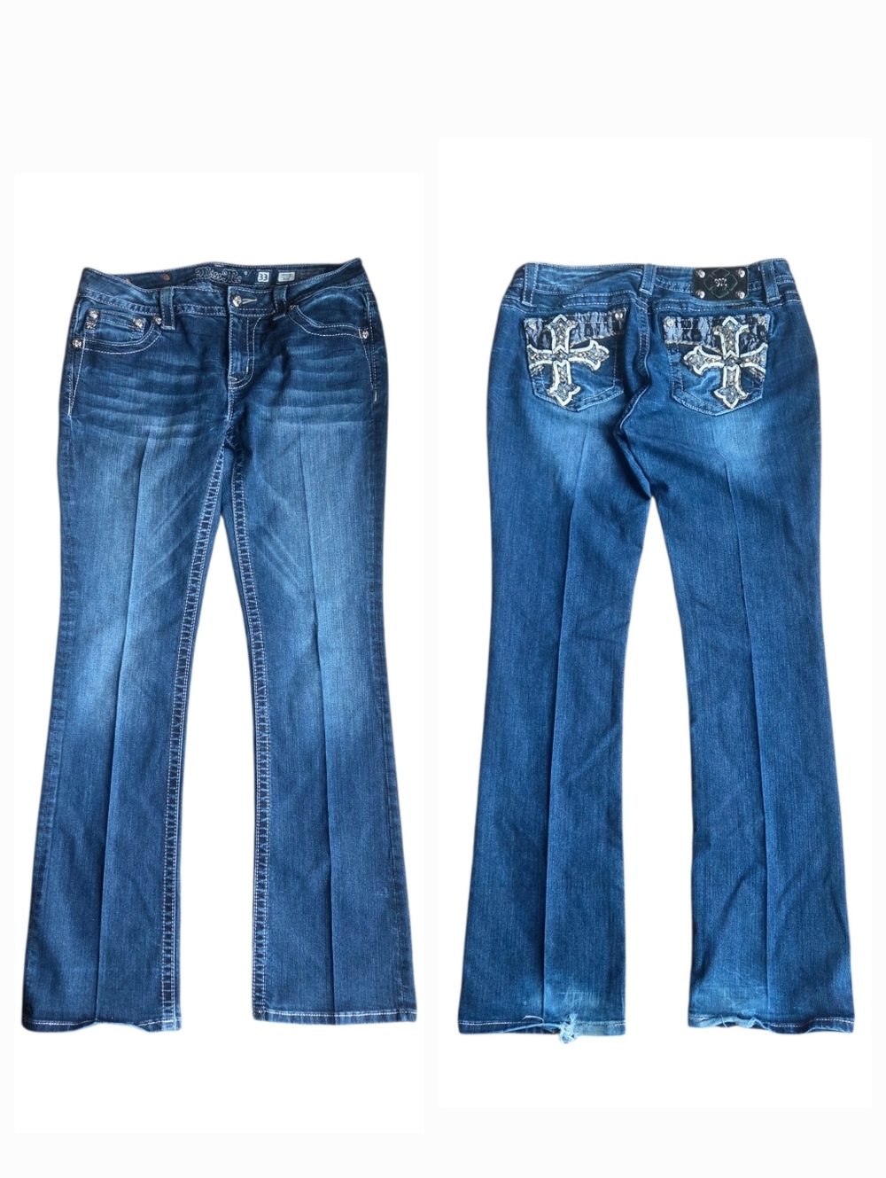 Miss Me Women's Boot Cut Jeans - with Embroidered Back Pockets 33